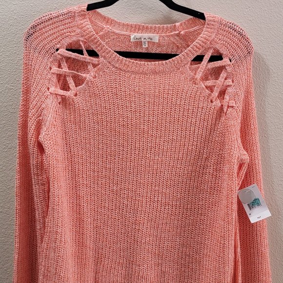 Love More Peach Orange Sweater with Shoulder Cut Outs Size Medium - Picture 5 of 8